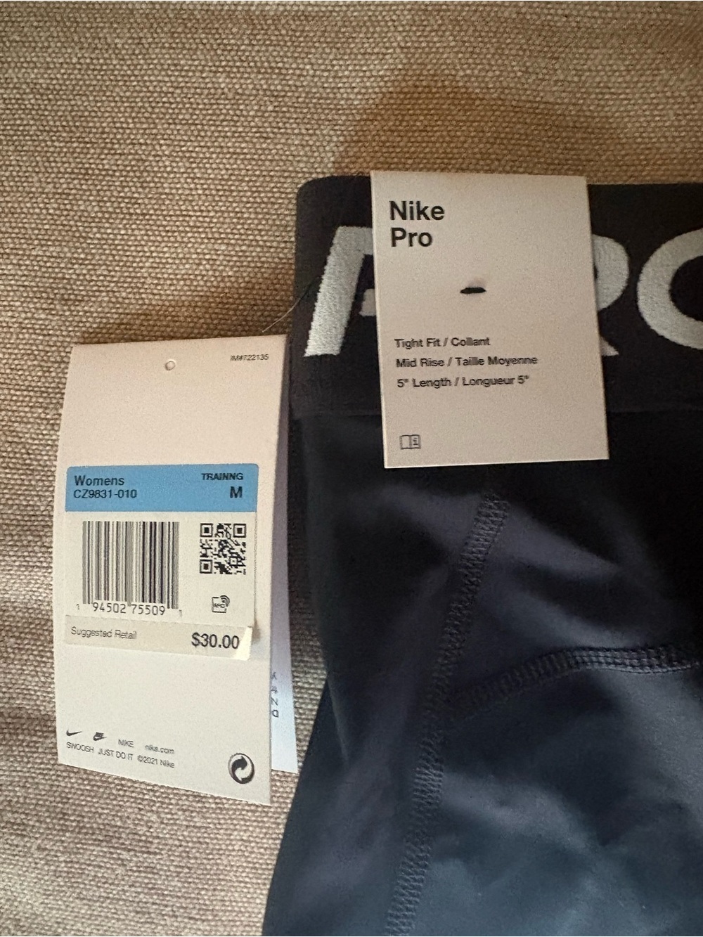 Nike Pro women’s Black spandex with White Logo Waistband